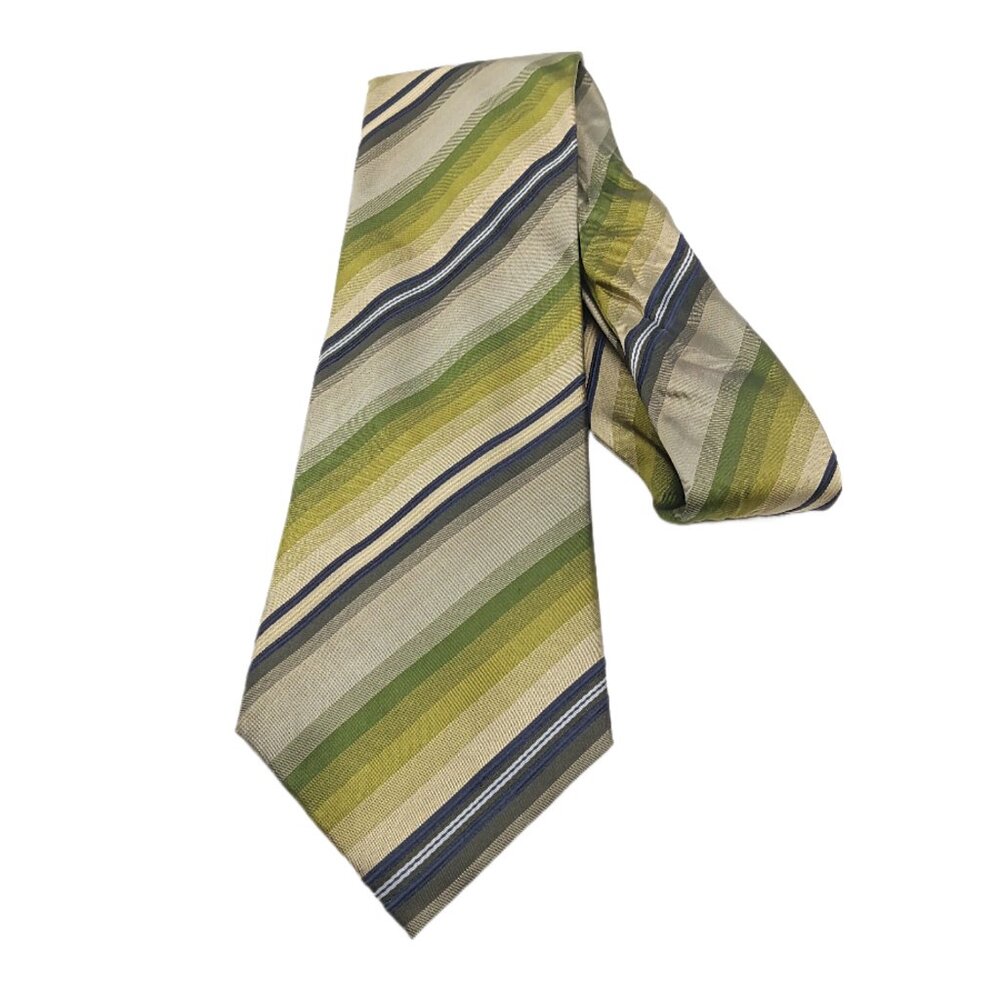 Alfani Silk Tie Men’s 60” Green Navy Thin Stripe Retro Preppy Wide New - Picture 2 of 3